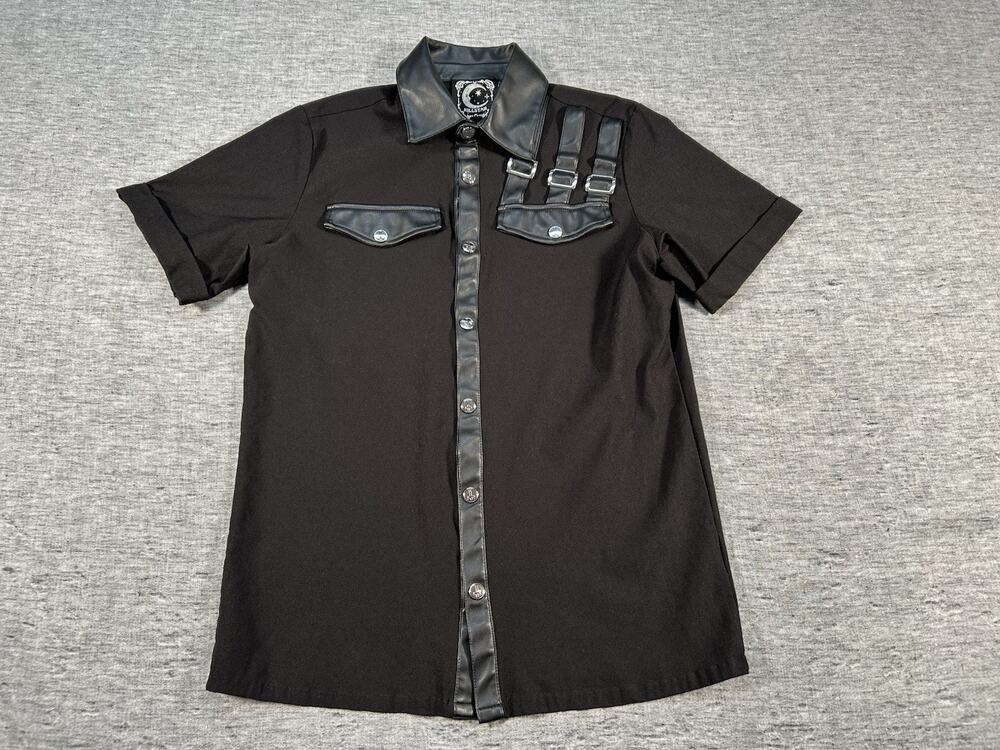 Killstar Shirt Mens Small Black Short Sleeve Pockets Strapy Buckles Goth Grunge